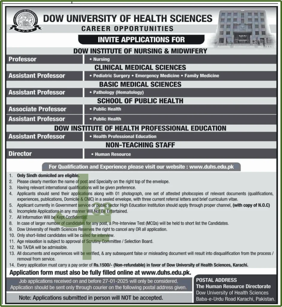 Advertisement DUHS Jobs 2025
