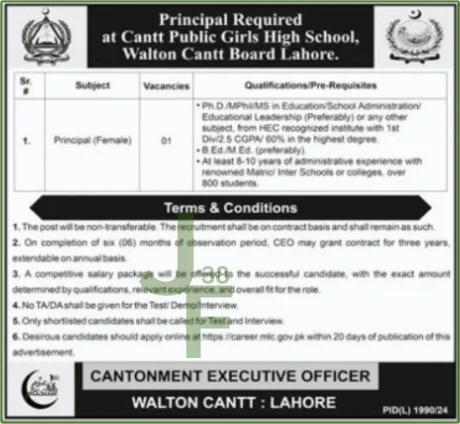 Principal Job 2025 Advertisement