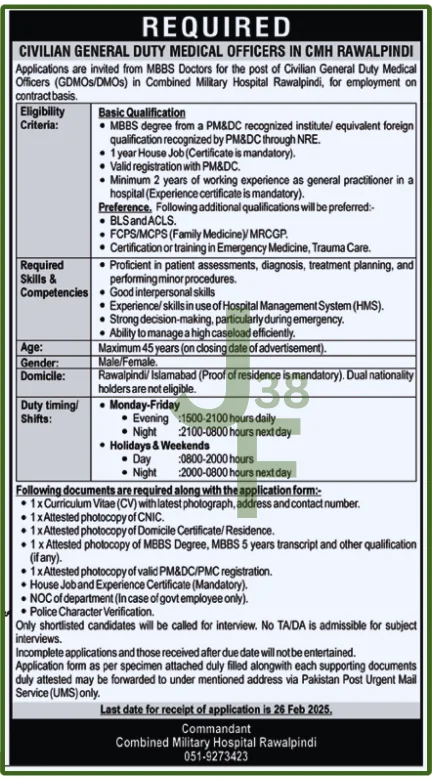 Advertisement CMH Rawalpindi Jobs 2025