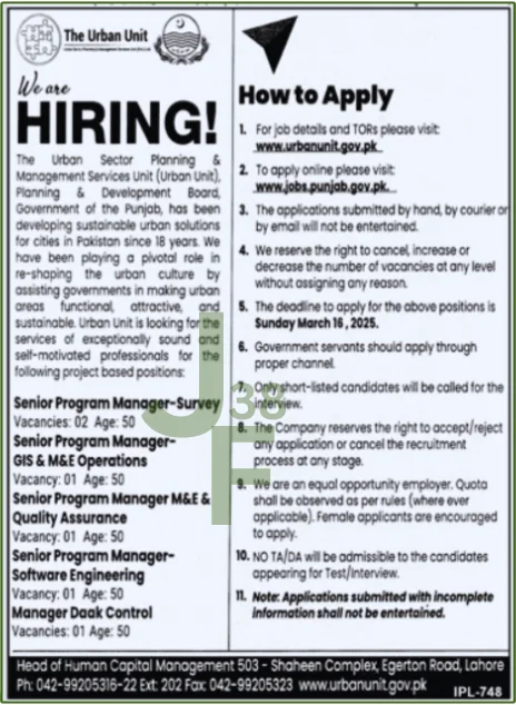 Advertisement By Urban Unit Lahore Jobs 2025