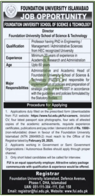 FUI Job 2025 Advertisement